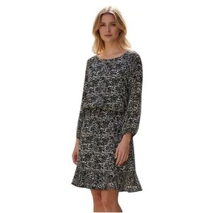 Joie Black White Mini Dress S Long Sleeve Elastic Waist Print